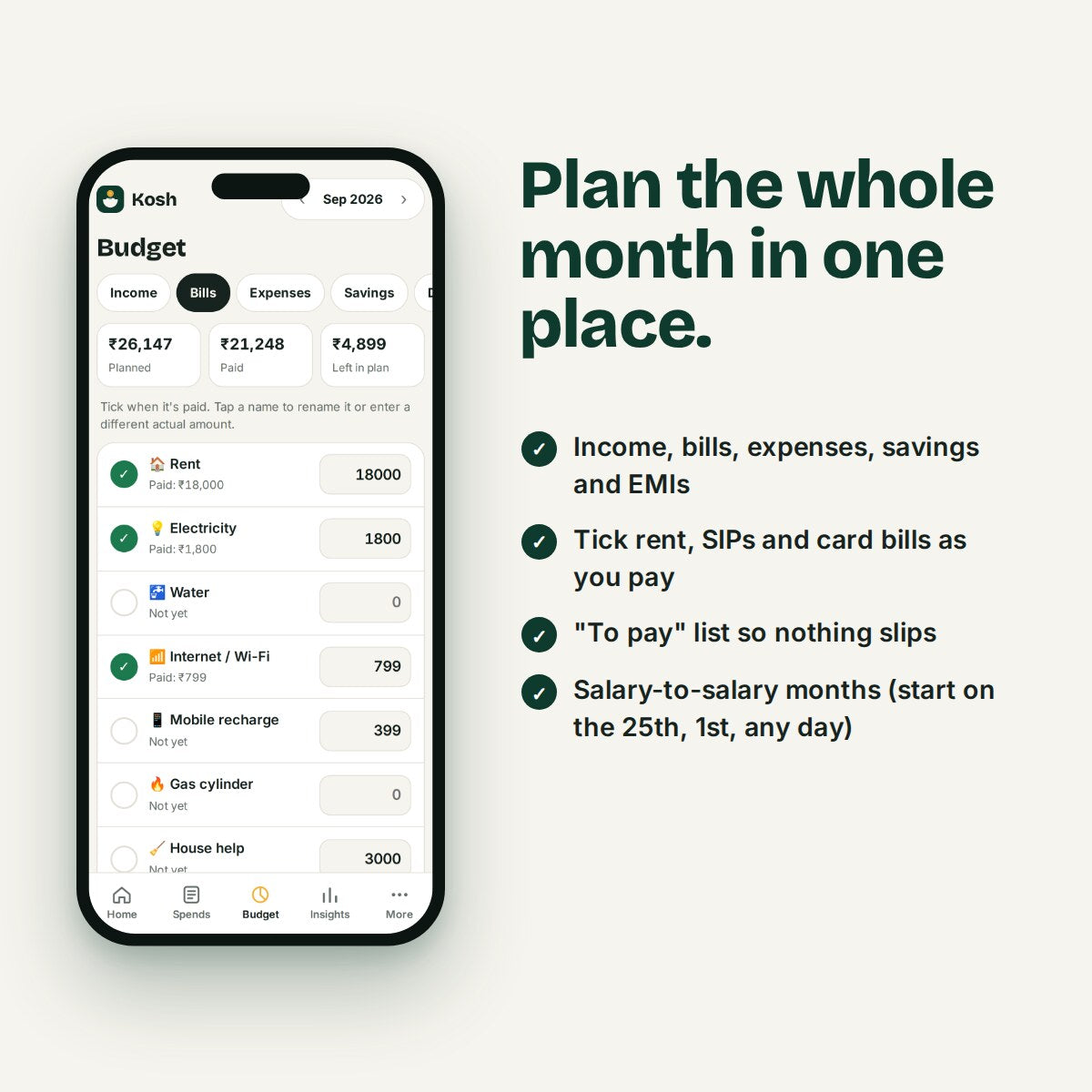 Plan bills, SIPs and EMIs with paid ticks
